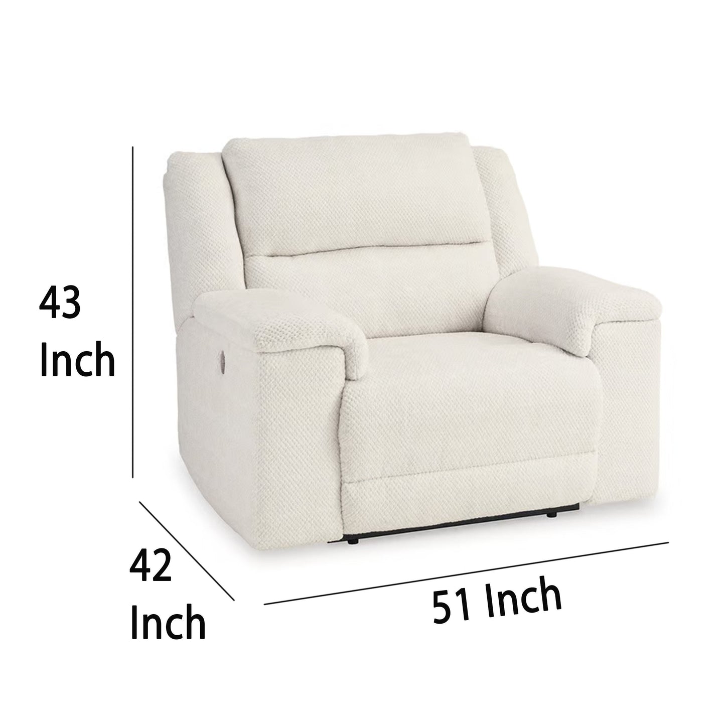 Fauteuil inclinable électrique Dino avec ports USB et accoudoirs en bloc, polyester blanc