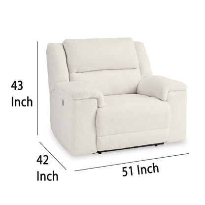 Fauteuil inclinable électrique Dino avec ports USB et accoudoirs en bloc, polyester blanc