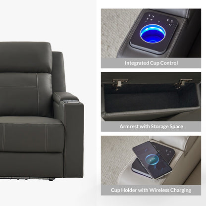Canapé inclinable électrique Dolores 82,5 pouces de large en cuir véritable avec rangement et porte-gobelet par HULALA HOME