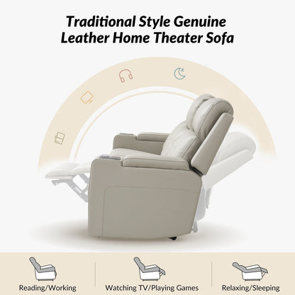 Canapé inclinable électrique Dolores 82,5 pouces de large en cuir véritable avec rangement et porte-gobelet par HULALA HOME