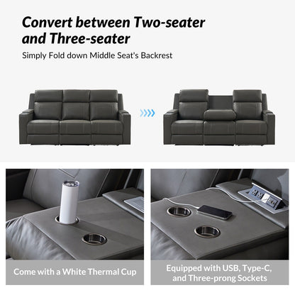 Canapé inclinable électrique Dolores 82,5 pouces de large en cuir véritable avec rangement et porte-gobelet par HULALA HOME