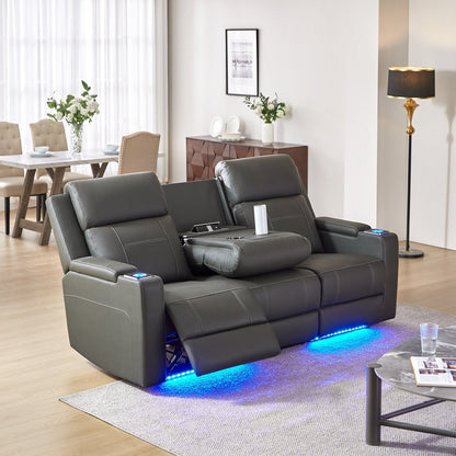 Canapé inclinable électrique Dolores 82,5 pouces de large en cuir véritable avec rangement et porte-gobelet par HULALA HOME