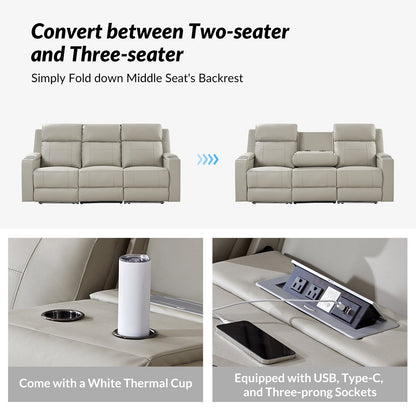 Canapé inclinable électrique Dolores 82,5 pouces de large en cuir véritable avec rangement et porte-gobelet par HULALA HOME