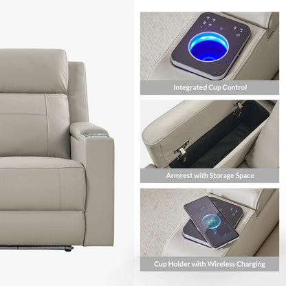 Canapé inclinable électrique Dolores 82,5 pouces de large en cuir véritable avec rangement et porte-gobelet par HULALA HOME