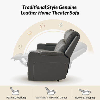 Canapé inclinable électrique Dolores 82,5 pouces de large en cuir véritable avec rangement et porte-gobelet par HULALA HOME