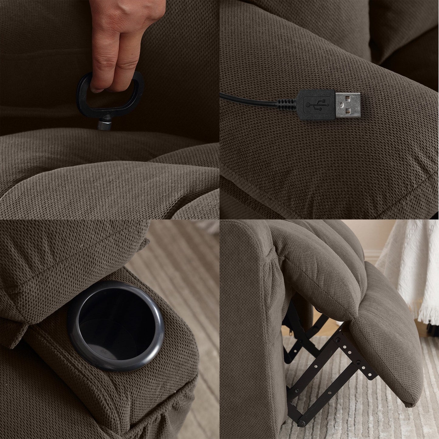 Fauteuil inclinable manuel chauffant de massage en velours à pois avec base pivotante à 360°