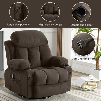 Fauteuil inclinable manuel chauffant de massage en velours à pois avec base pivotante à 360°