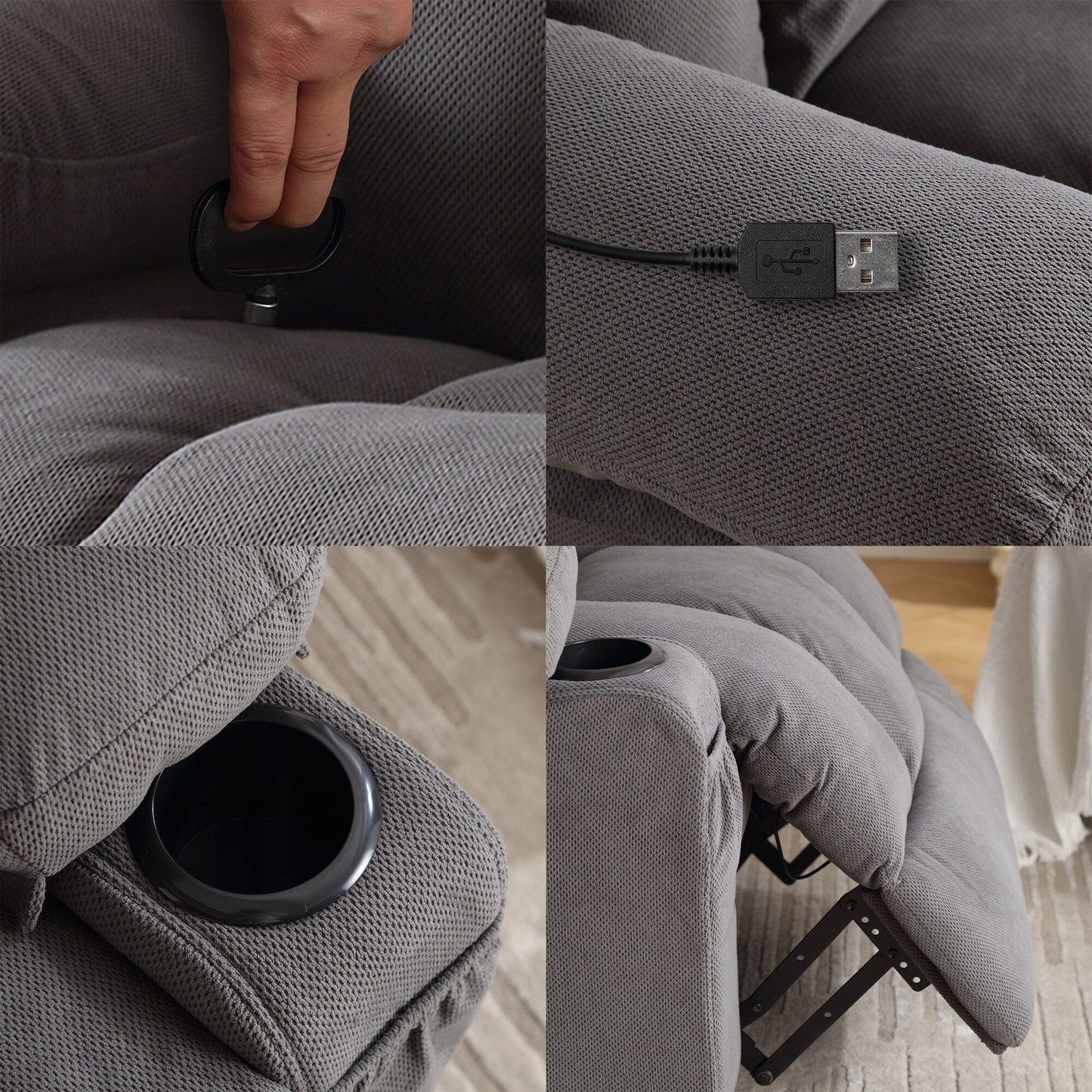 Fauteuil inclinable manuel chauffant de massage en velours à pois avec base pivotante à 360°