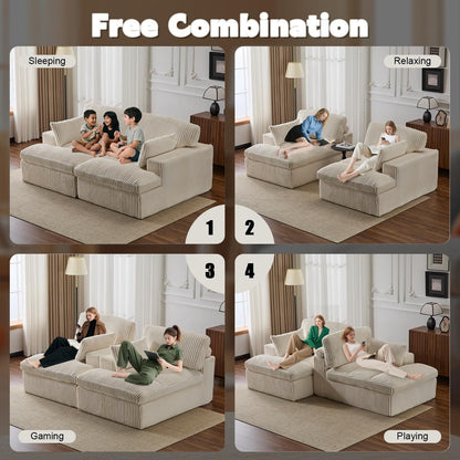 Chaise longue double d'intérieur surdimensionnée, canapé-lit rembourré, chaise longue sectionnelle en velours côtelé, chaise de salon sans assemblage