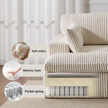 Chaise longue double d'intérieur surdimensionnée, canapé-lit rembourré, chaise longue sectionnelle en velours côtelé, chaise de salon sans assemblage