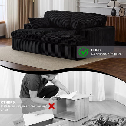 Chaise longue double d'intérieur surdimensionnée, canapé-lit rembourré, chaise longue sectionnelle en velours côtelé, chaise de salon sans assemblage