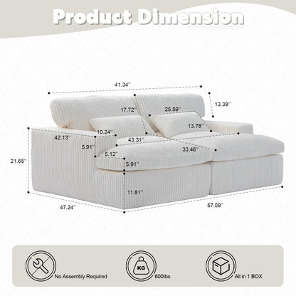 Chaise longue double d'intérieur surdimensionnée, canapé-lit rembourré, chaise longue sectionnelle en velours côtelé, chaise de salon sans assemblage