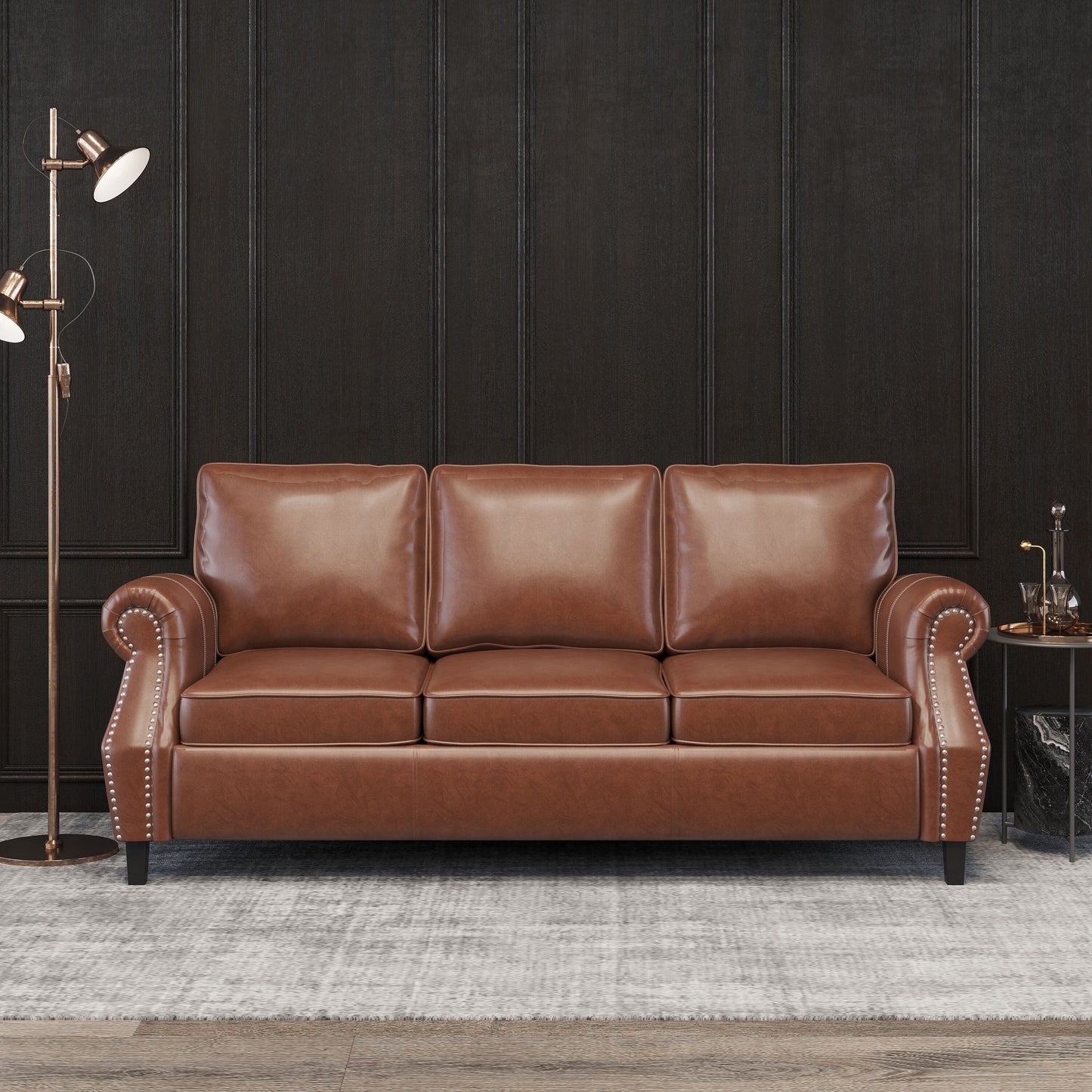 Canapé 3 places Dowd en similicuir avec bordure cloutée par Christopher Knight Home