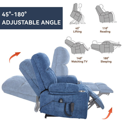 Fauteuil inclinable électrique à double moteur en chenille, mécanisme de mouvement robuste avec massage et chauffage lombaire, deux porte-gobelets