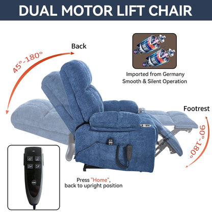 Fauteuil inclinable électrique à double moteur en chenille, mécanisme de mouvement robuste avec massage et chauffage lombaire, deux porte-gobelets