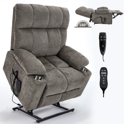 Fauteuil inclinable électrique à double moteur en chenille, mécanisme de mouvement robuste avec massage et chauffage lombaire, deux porte-gobelets
