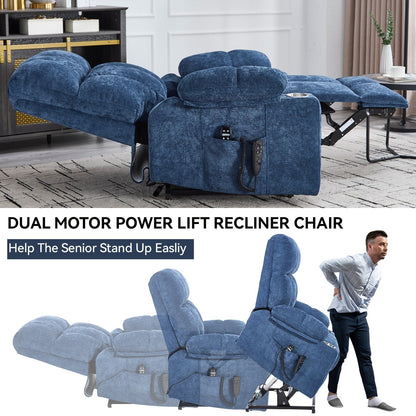 Fauteuil inclinable électrique à double moteur en chenille, mécanisme de mouvement robuste avec massage et chauffage lombaire, deux porte-gobelets
