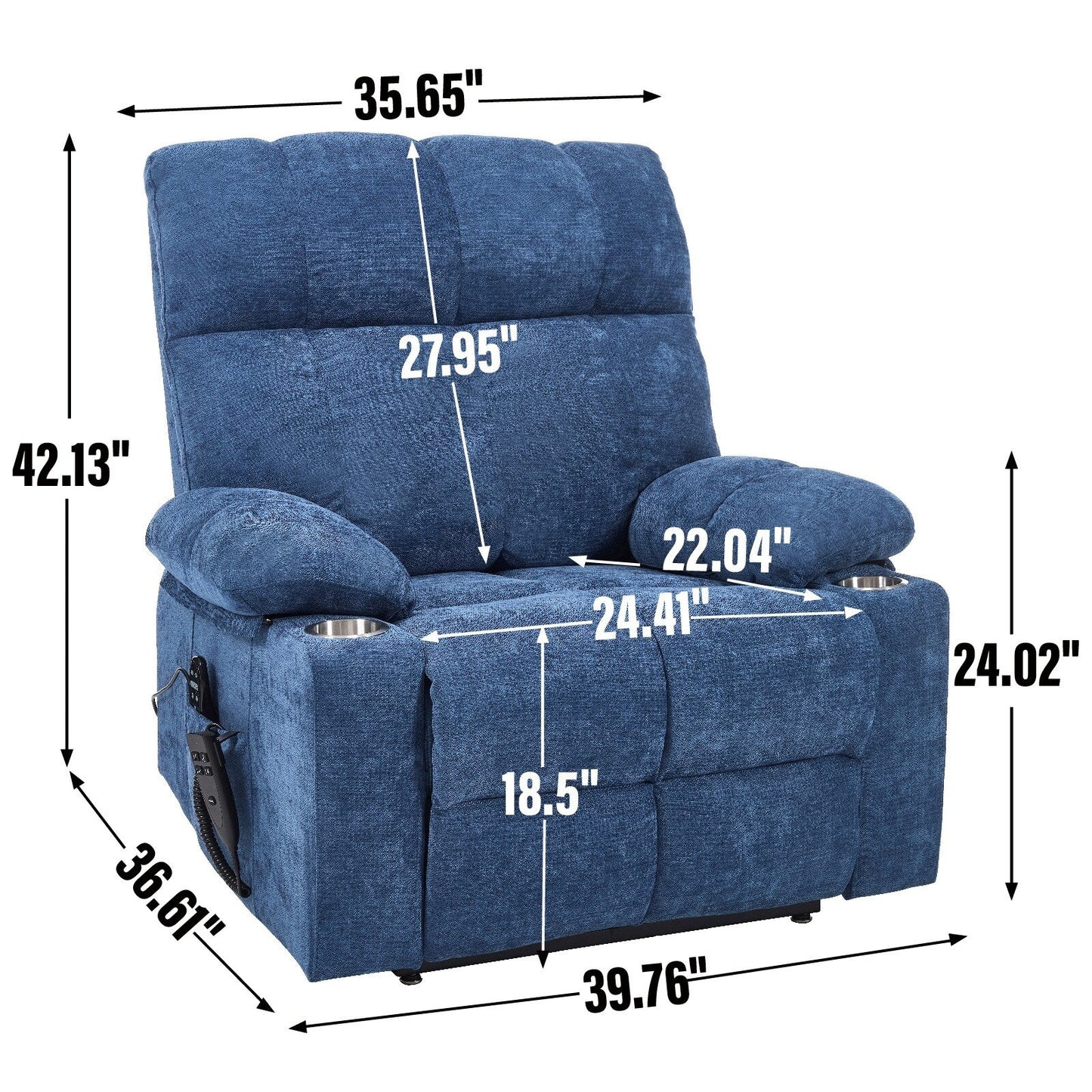 Fauteuil inclinable électrique à double moteur en chenille, mécanisme de mouvement robuste avec massage et chauffage lombaire, deux porte-gobelets