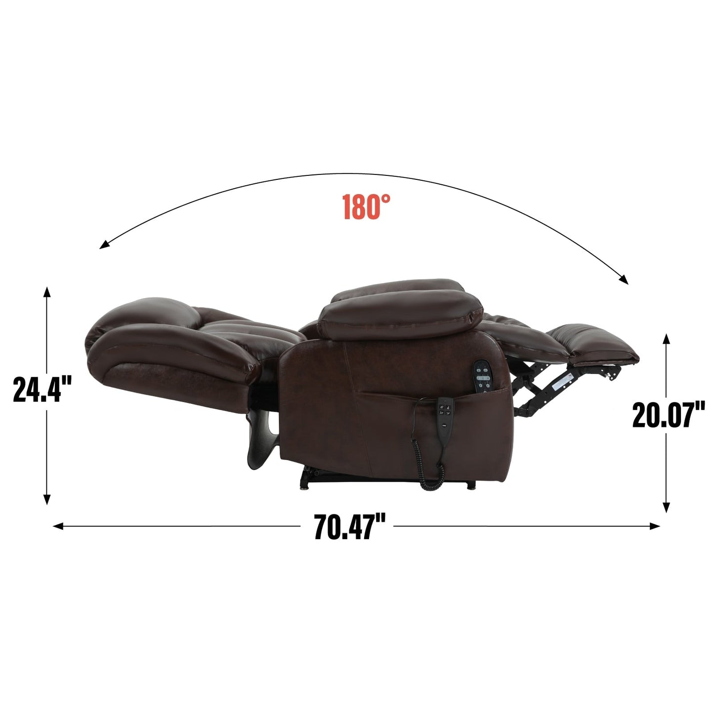 Fauteuil inclinable électrique à double moteur avec massage à 8 points, chauffage lombaire et revêtement en cuir véritable