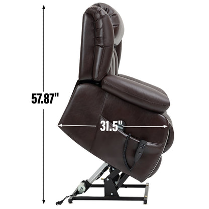 Fauteuil inclinable électrique à double moteur avec massage à 8 points, chauffage lombaire et revêtement en cuir véritable