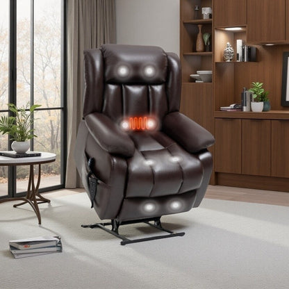 Fauteuil inclinable électrique à double moteur avec massage à 8 points, chauffage lombaire et revêtement en cuir véritable