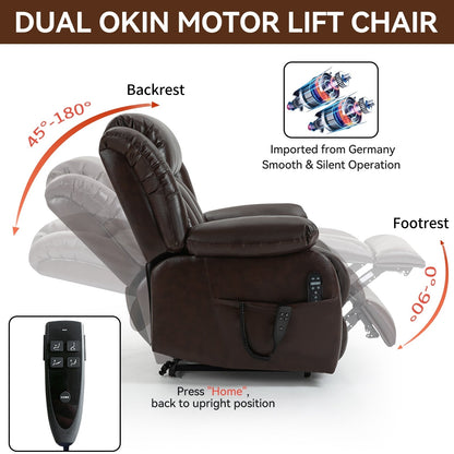 Fauteuil inclinable électrique à double moteur avec massage à 8 points, chauffage lombaire et revêtement en cuir véritable