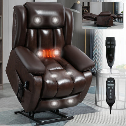 Fauteuil inclinable électrique à double moteur avec massage à 8 points, chauffage lombaire et revêtement en cuir véritable