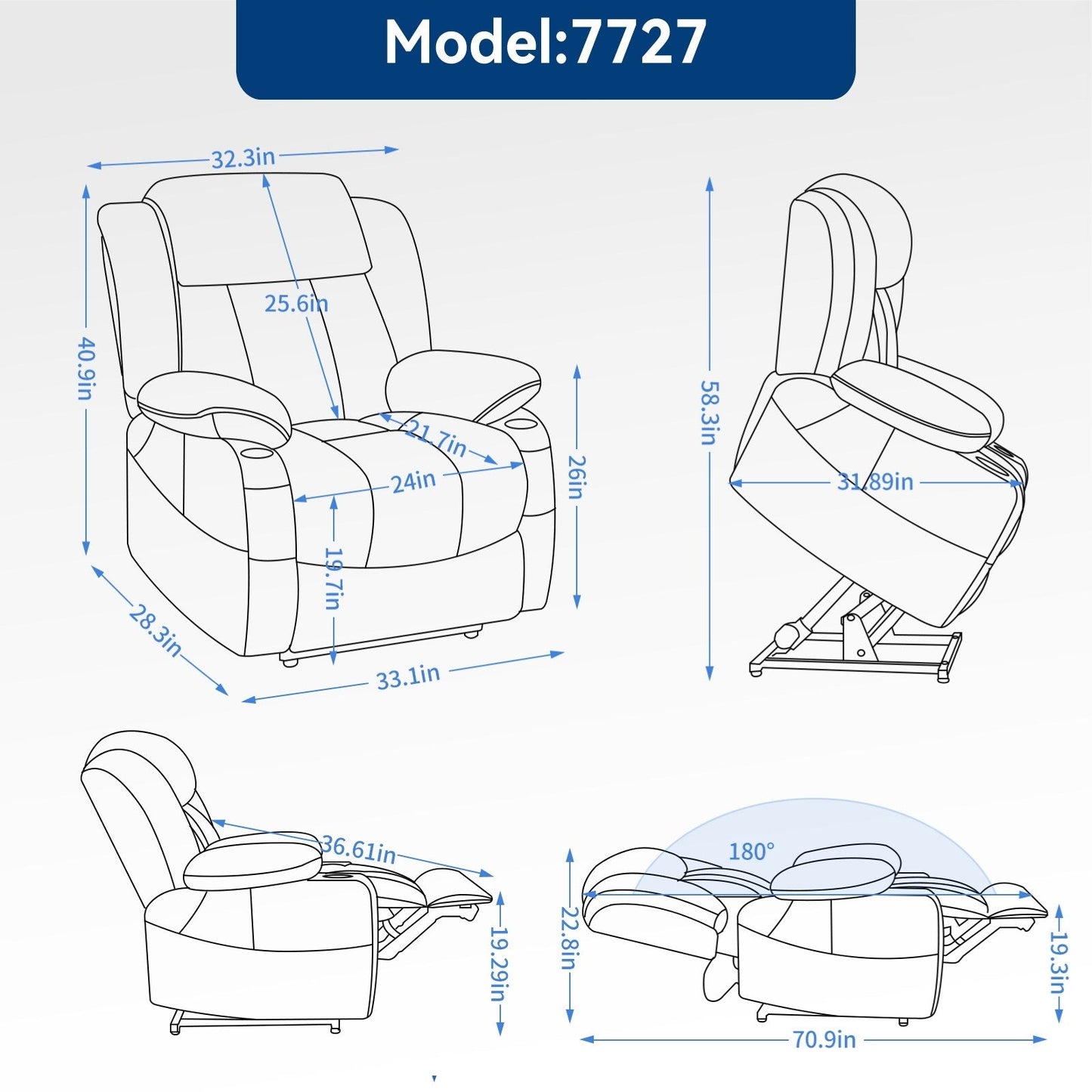 Fauteuil inclinable électrique à double moteur en similicuir pour adulte, canapé inclinable simple avec massage, chauffage lombaire et porte-gobelets