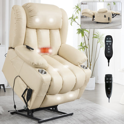 Fauteuil inclinable électrique à double moteur en similicuir pour adulte, canapé inclinable simple avec massage, chauffage lombaire et porte-gobelets