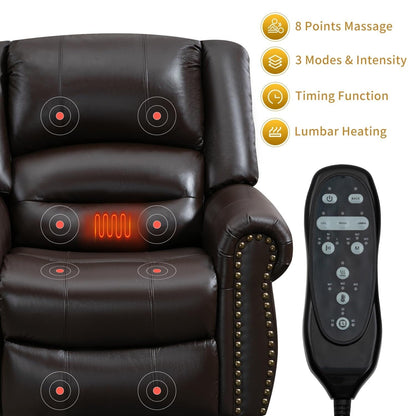 Fauteuils inclinables releveurs en cuir véritable à deux moteurs, chauffage massant et ports USB