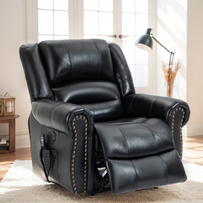 Fauteuils inclinables releveurs en cuir véritable à deux moteurs, chauffage massant et ports USB