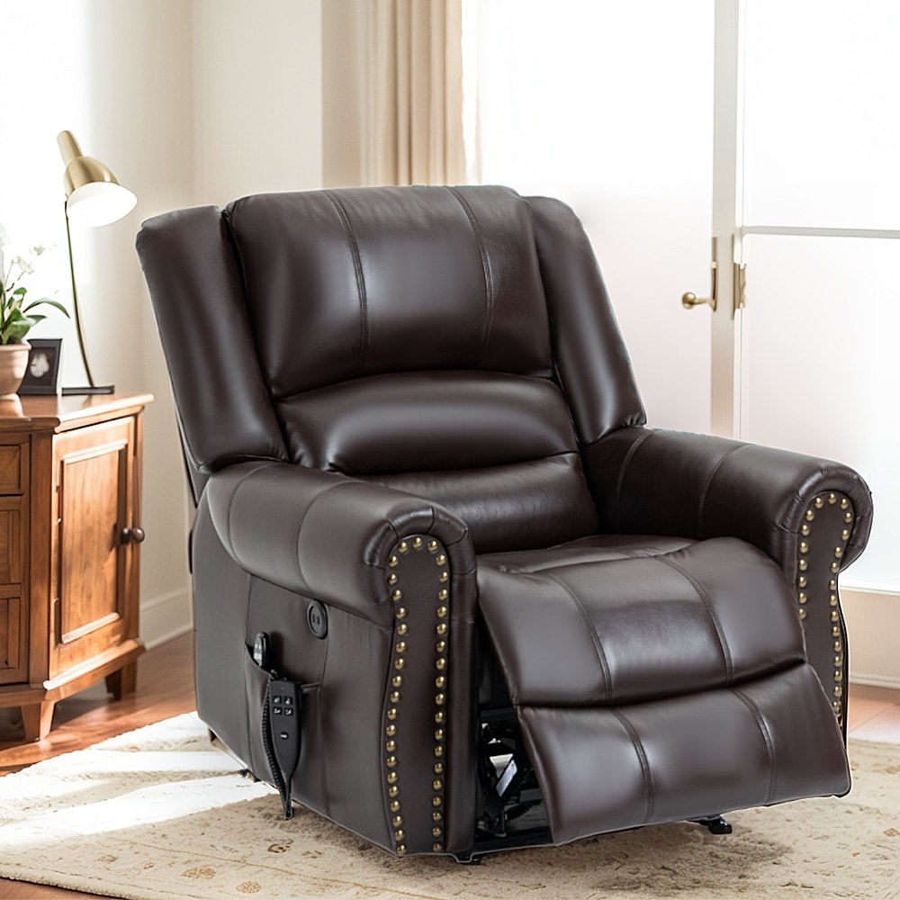 Fauteuils inclinables releveurs en cuir véritable à deux moteurs, chauffage massant et ports USB