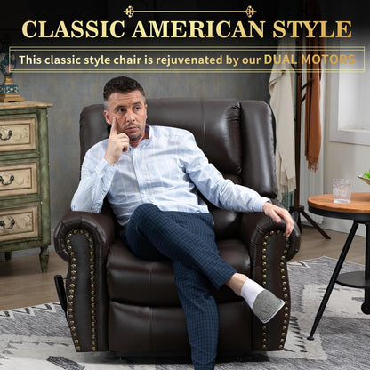 Fauteuils inclinables releveurs en cuir véritable à deux moteurs, chauffage massant et ports USB