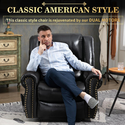 Fauteuils inclinables releveurs en cuir véritable à deux moteurs, chauffage massant et ports USB