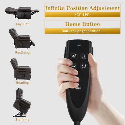Fauteuils inclinables releveurs en cuir véritable à deux moteurs, chauffage massant et ports USB