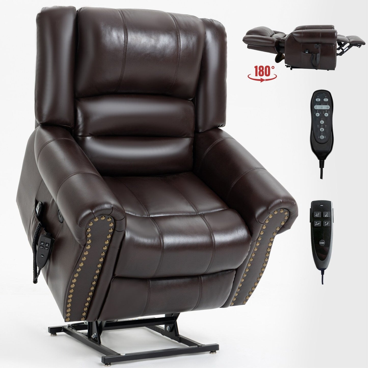 Fauteuil inclinable à double moteur, position infinie, massage thermique et électrique, mécanisme de mouvement robuste avec ports USB et poches latérales