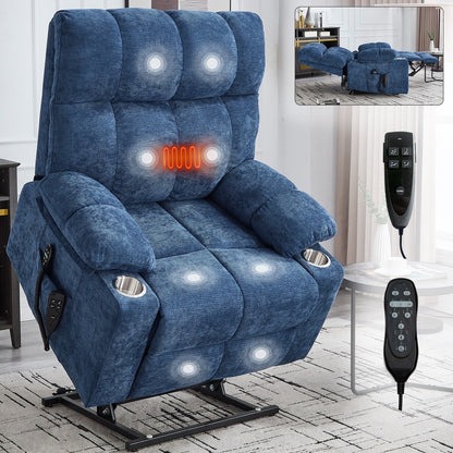 Fauteuil inclinable électrique à double moteur, position infinie, mécanisme de mouvement robuste avec massage et chauffage, deux porte-gobelets