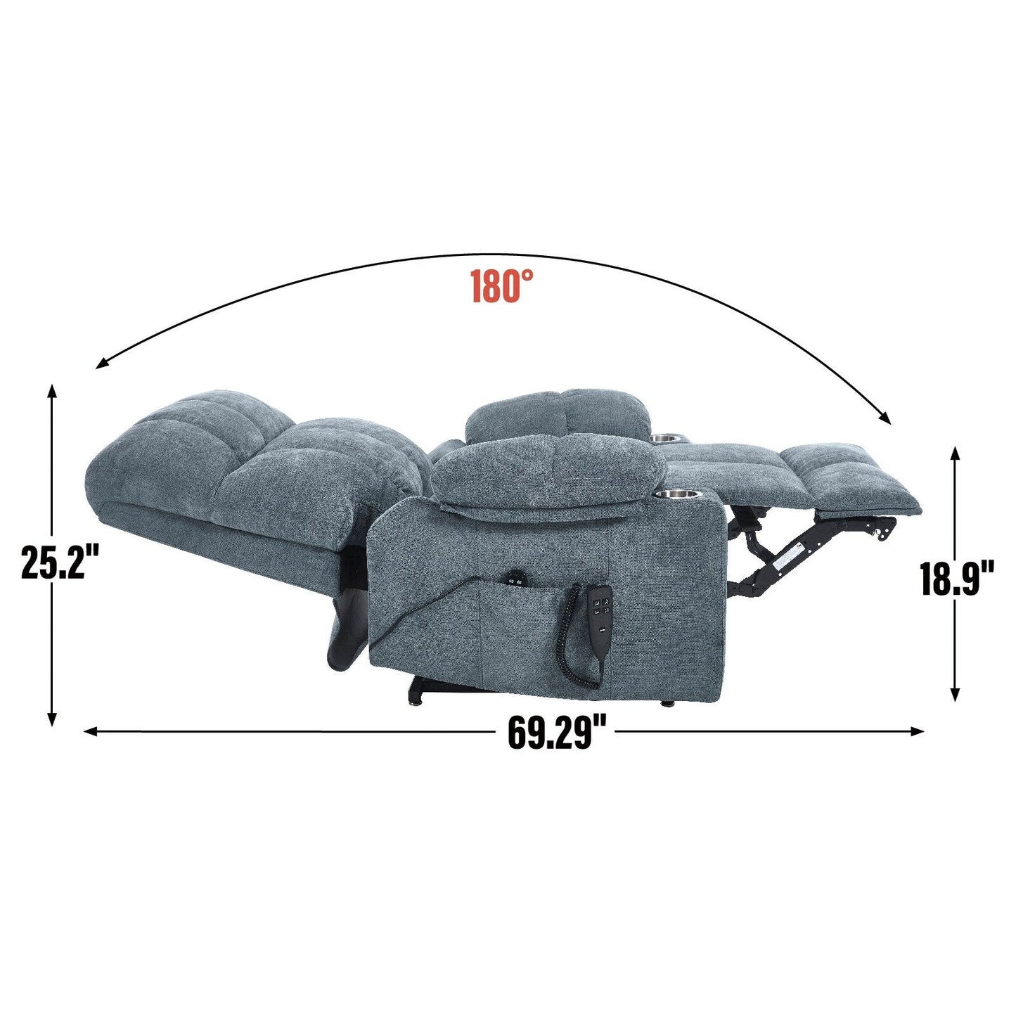 Fauteuil inclinable électrique à double moteur, position infinie, mécanisme de mouvement robuste avec massage et chauffage, deux porte-gobelets