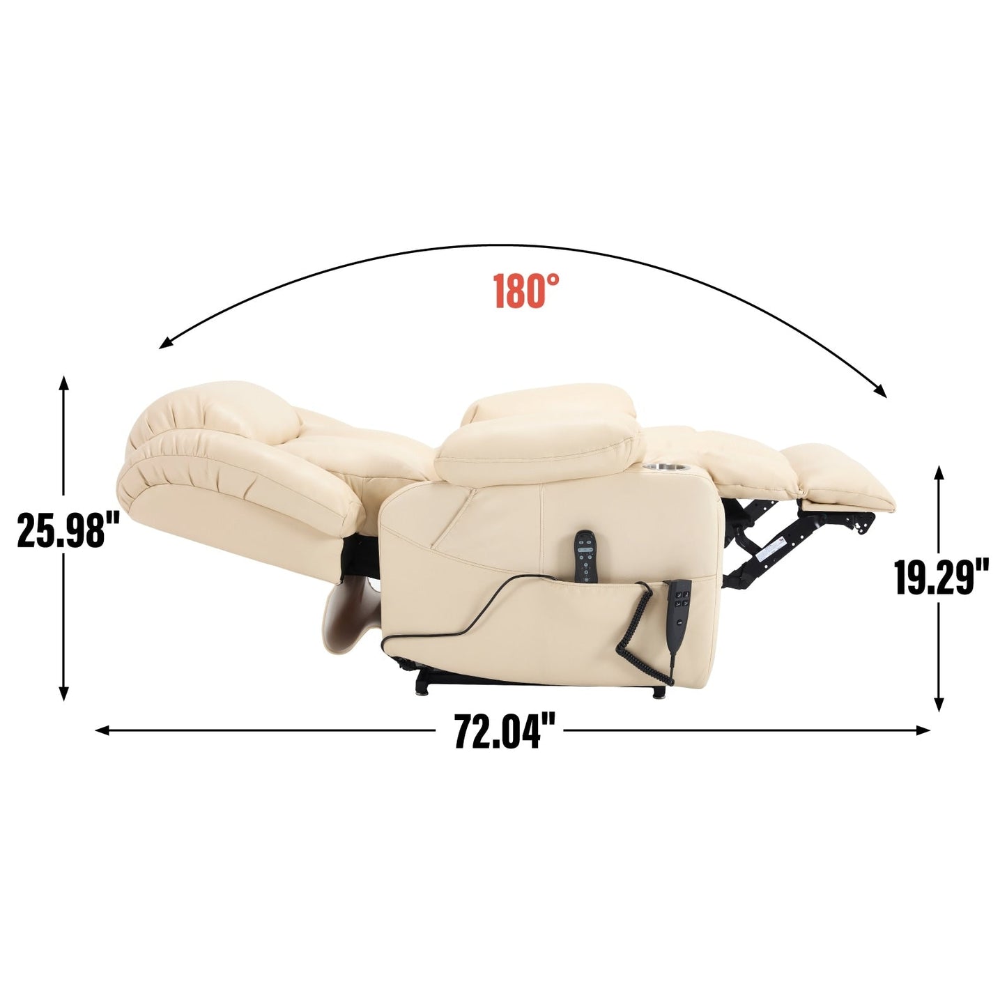 Fauteuil inclinable électrique à double moteur, position infinie, mécanisme de mouvement robuste avec massage et chauffage lombaire, porte-gobelets