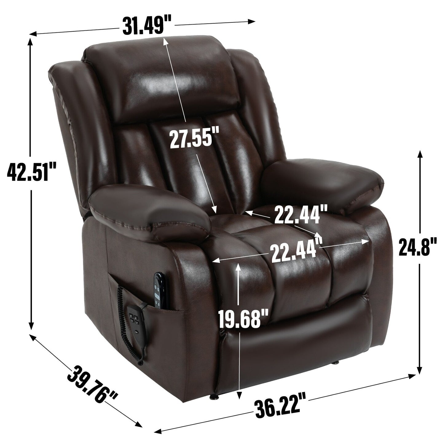 Fauteuil inclinable électrique à double moteur, position infinie, avec massage par vibration à 8 points et chauffage lombaire