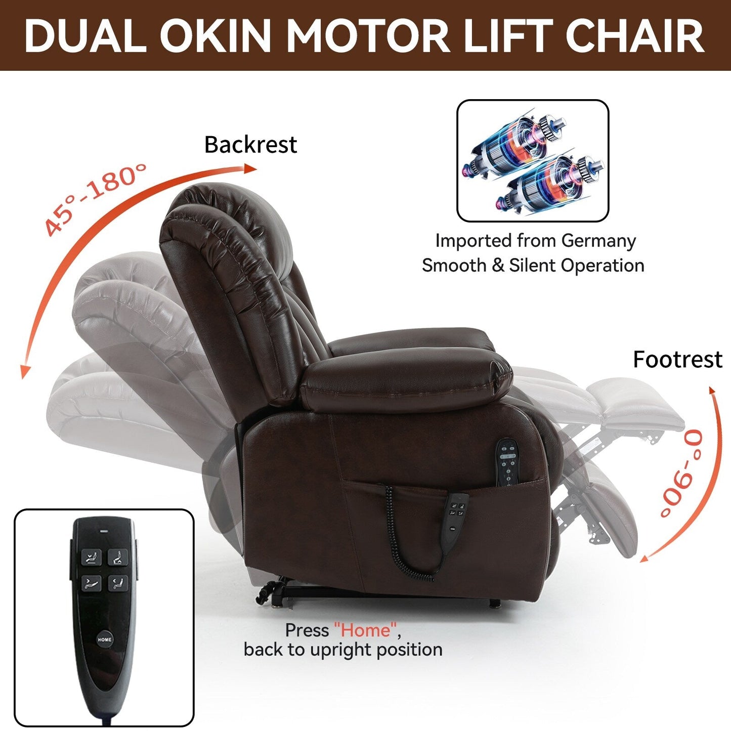 Fauteuil inclinable électrique à double moteur, position infinie, avec massage par vibration à 8 points et chauffage lombaire