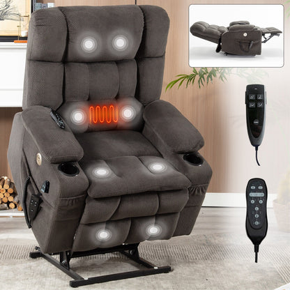 Fauteuil inclinable électrique à double moteur et position infinie, mécanisme de mouvement robuste avec chauffage lombaire, porte-gobelets et poches latérales