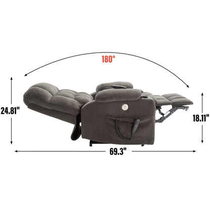 Fauteuil inclinable électrique à double moteur et position infinie, mécanisme de mouvement robuste avec chauffage lombaire, porte-gobelets et poches latérales
