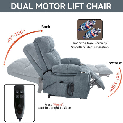 Fauteuil inclinable électrique à double moteur, positions infinies, avec massage par vibration à 8 points et chauffage lombaire, deux porte-gobelets