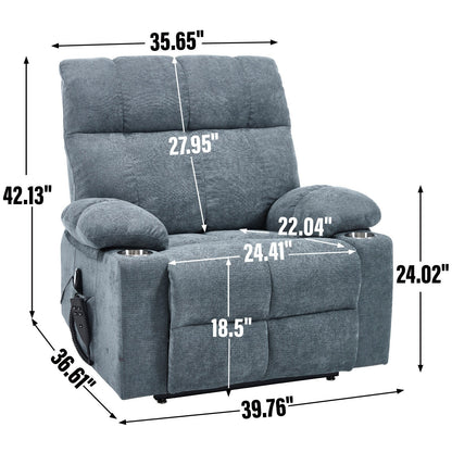 Fauteuil inclinable électrique à double moteur, positions infinies, avec massage par vibration à 8 points et chauffage lombaire, deux porte-gobelets