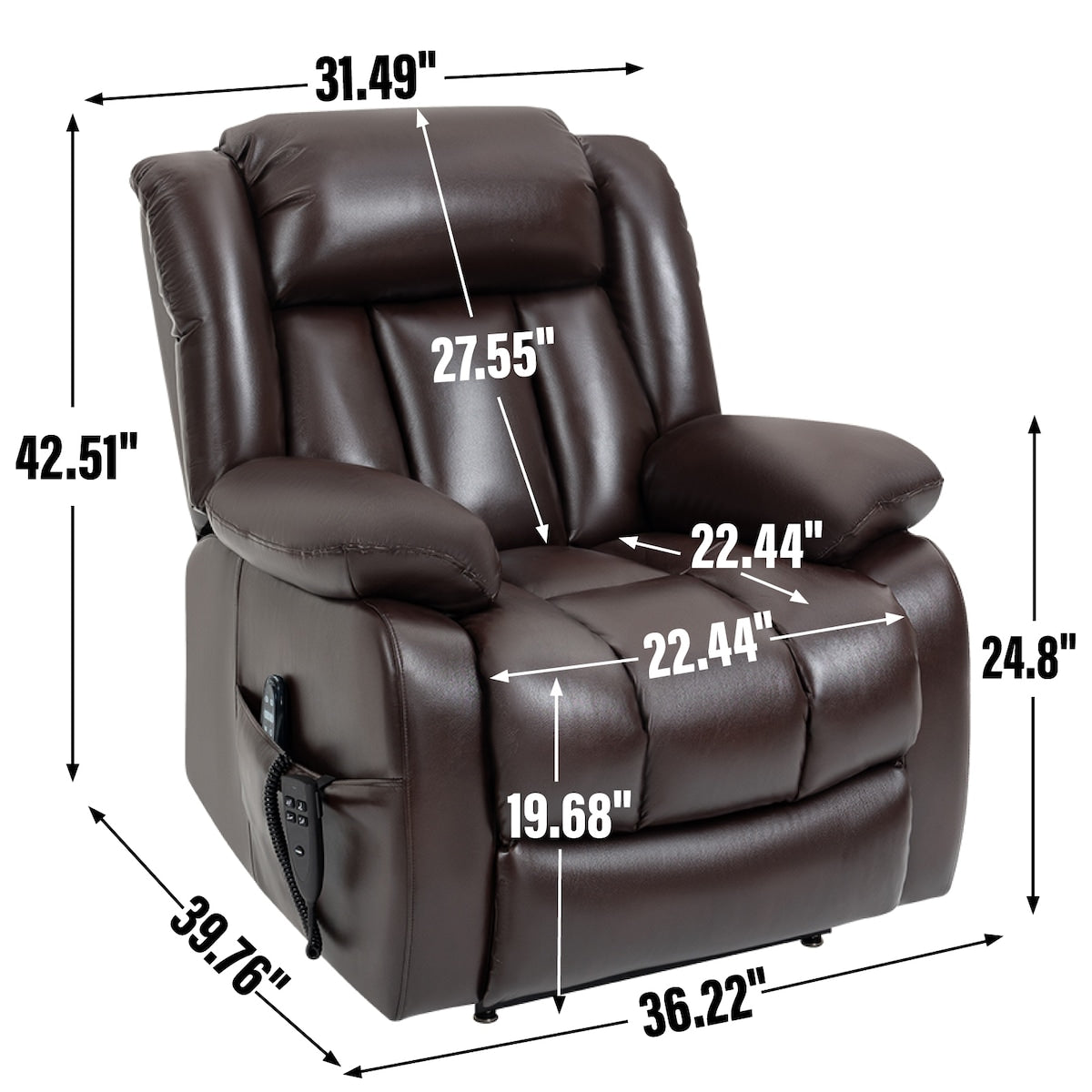 Fauteuil inclinable électrique à double moteur, position infinie, jusqu'à 350 lb, avec massage par vibration à 8 points et chauffage lombaire