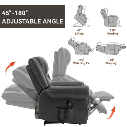 Fauteuil releveur électrique à double moteur, massage thermique, ports USB, cuir PU