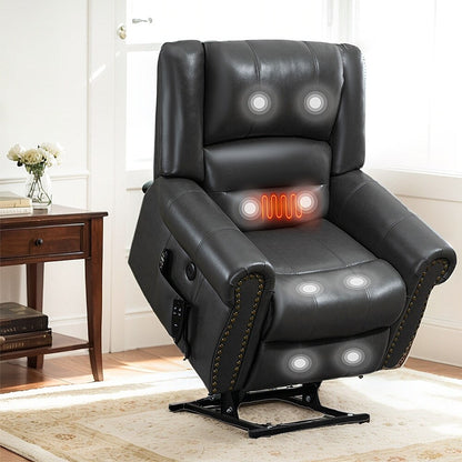 Fauteuil releveur électrique à double moteur, massage thermique, ports USB, cuir PU