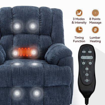 Fauteuil inclinable électrique à double moteur en chenille avec massage et chauffage, fauteuil inclinable de salon Lazy Boy avec télécommande électrique, position infinie