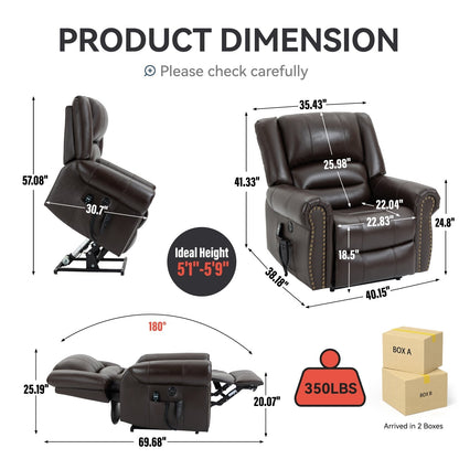 Fauteuil inclinable en cuir véritable à double moteur avec massage thermique et ports USB